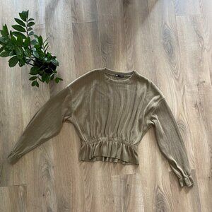 Zara Olive Green Cinch-Waist Thin Knit Sweater